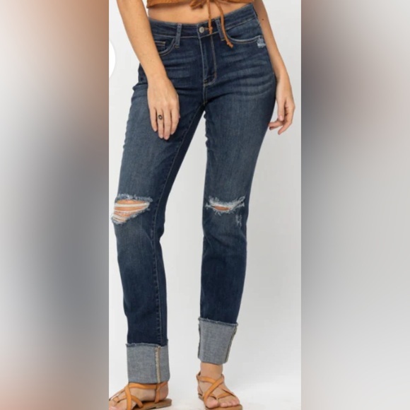 Judy Blue Denim - Judy Blue Dark Blue‎ Distressed Straight Leg Jeans Womens Size 7/28 NWOT